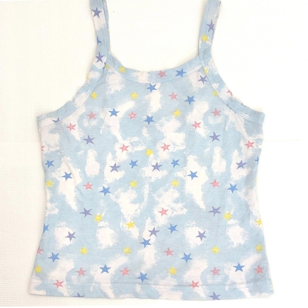 Vintage Tank Top Cloud Star Print Sleeveless Cami XS Blue